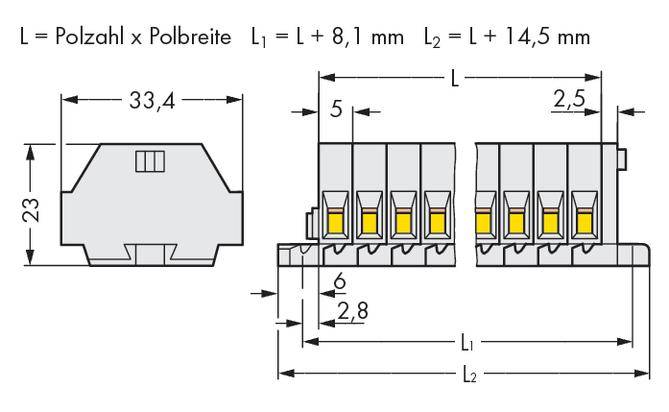 WAGO 262-141 Klemmenleiste 5mm Zugfeder Belegung: L Grau 25St.