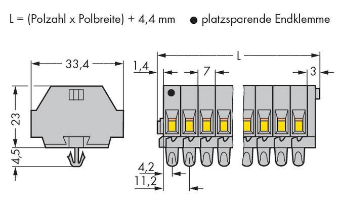 WAGO 262-155 Klemmenleiste 7 mm Zugfeder Belegung: L Grau 100 St.