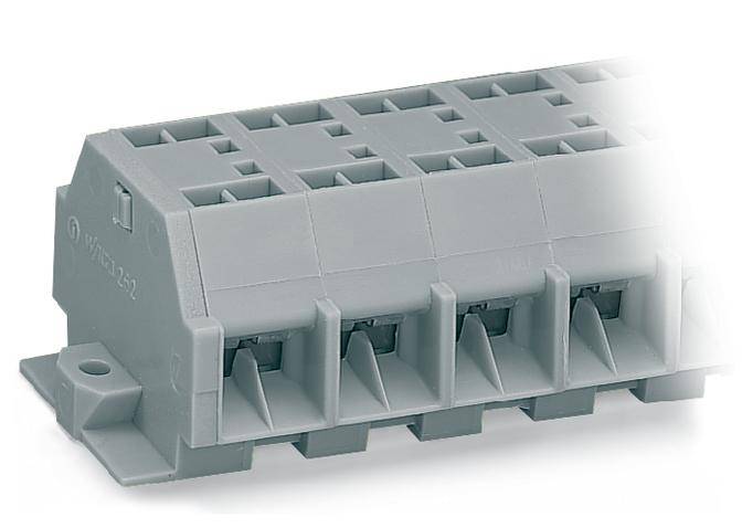 Grauer, rechteckiger elektrischer Verbinder mit mehreren Anschlusspunkten, geeignet für industrielle Anwendungen.