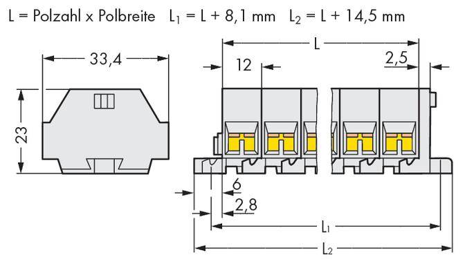 WAGO 262-232 Klemmenleiste 12 mm Zugfeder Belegung: L Grau 100 St.