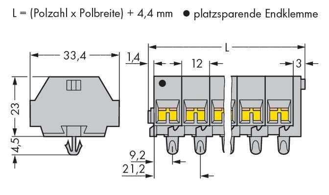 WAGO 262-255 Klemmenleiste 12mm Zugfeder Belegung: L Grau 100St.