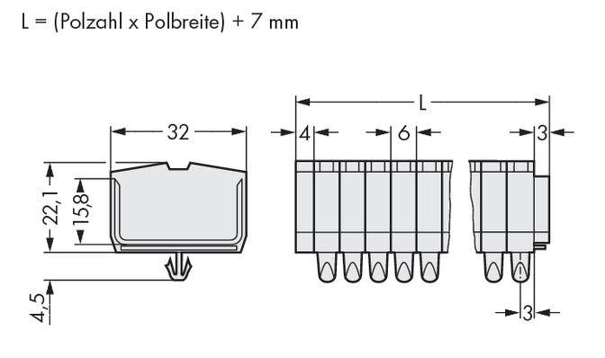 WAGO 264-189 Klemmenleiste 6mm Zugfeder Belegung: L Grau 50St.