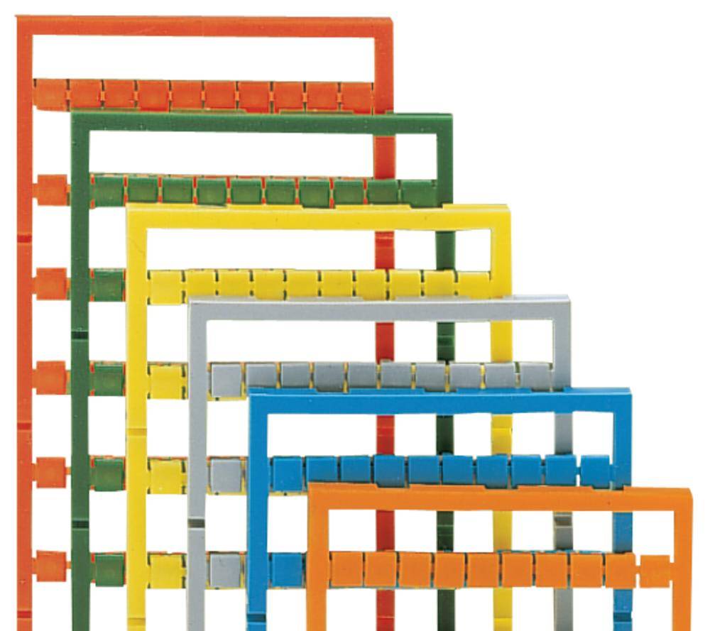 Mehrfarbige, ineinander verschachtelte Rahmen unterschiedlicher Größe. Farben: Rot, Grün, Gelb, Grau, Blau. Symmetrische Anordnung.