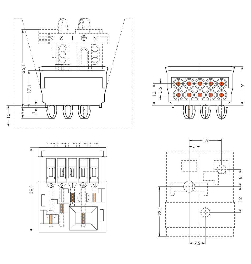 Verbindungsklemme starr: 1.5-2.5 mm² Polzahl: 5 WAGO 50 St. Weiß