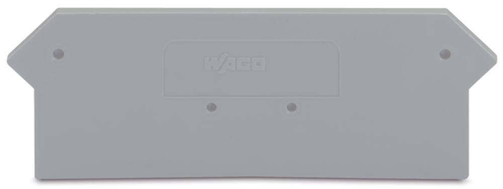 Ein grauer Endhalter für Reihenklemmen.