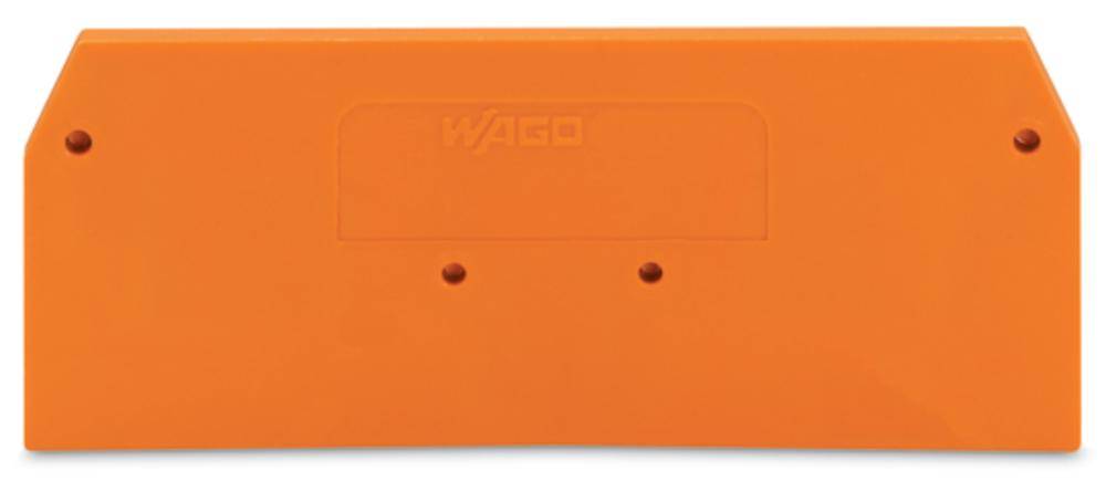 Oranges, rechteckiges Plastikpanel mit vier Löchern.