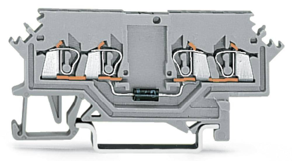 Ein Querschnitt einer elektrischen Klemme zeigt interne Metalldrähte und Verbindungen. Hauptsächlich zur Signalübertragung verwendet.