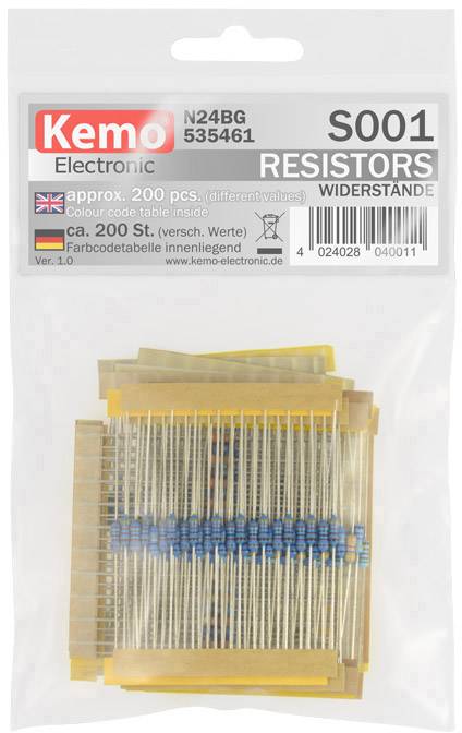 Kemo S001 S001 Kohleschicht-Widerstand Sortiment axial bedrahtet 200St.