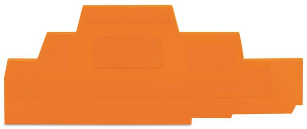 Oranges, gestuftes Plastikteil mit unregelmäßigem Umriss. Keine erkennbaren Funktionselemente oder Aufschriften.