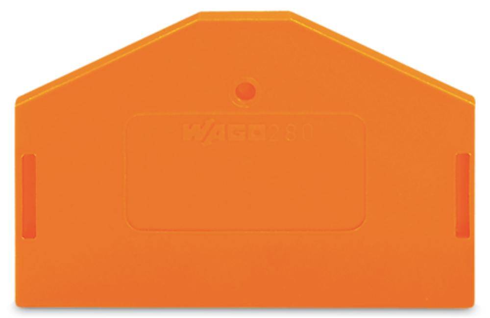 Orangefarbene Abdeckkappe für WAGO-Klemmen mit rechteckiger Form und abgeschrägten Ecken, geeignet zur elektrischen Isolierung.