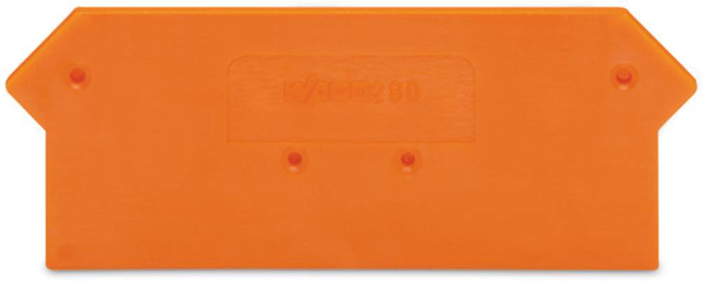 Ein orangefarbenes Rechteck mit breiten Enden und mehreren kleinen, erhöhten Punkten auf der Oberfläche.