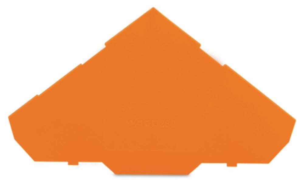 Ein orangefarbenes, dreieckiges Schild mit abgeschrägten Ecken.