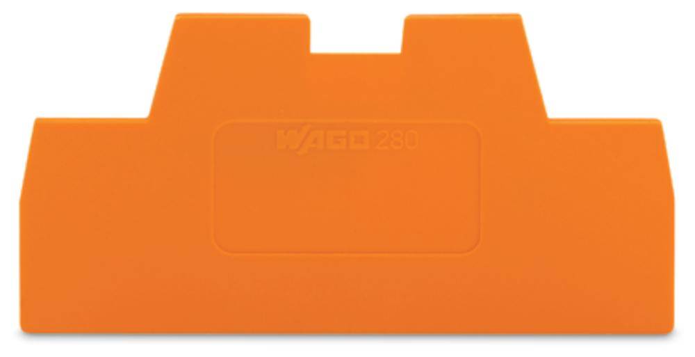 Oranger Isolationsdeckel mit rechteckiger Form und erhabener Schrift 'WAGO 280'.