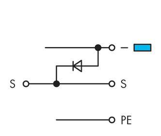 Schaltsymbol: Stromkreis mit Diode, zeigt elektrische Verbindung mit Schutzleiteranschluss.