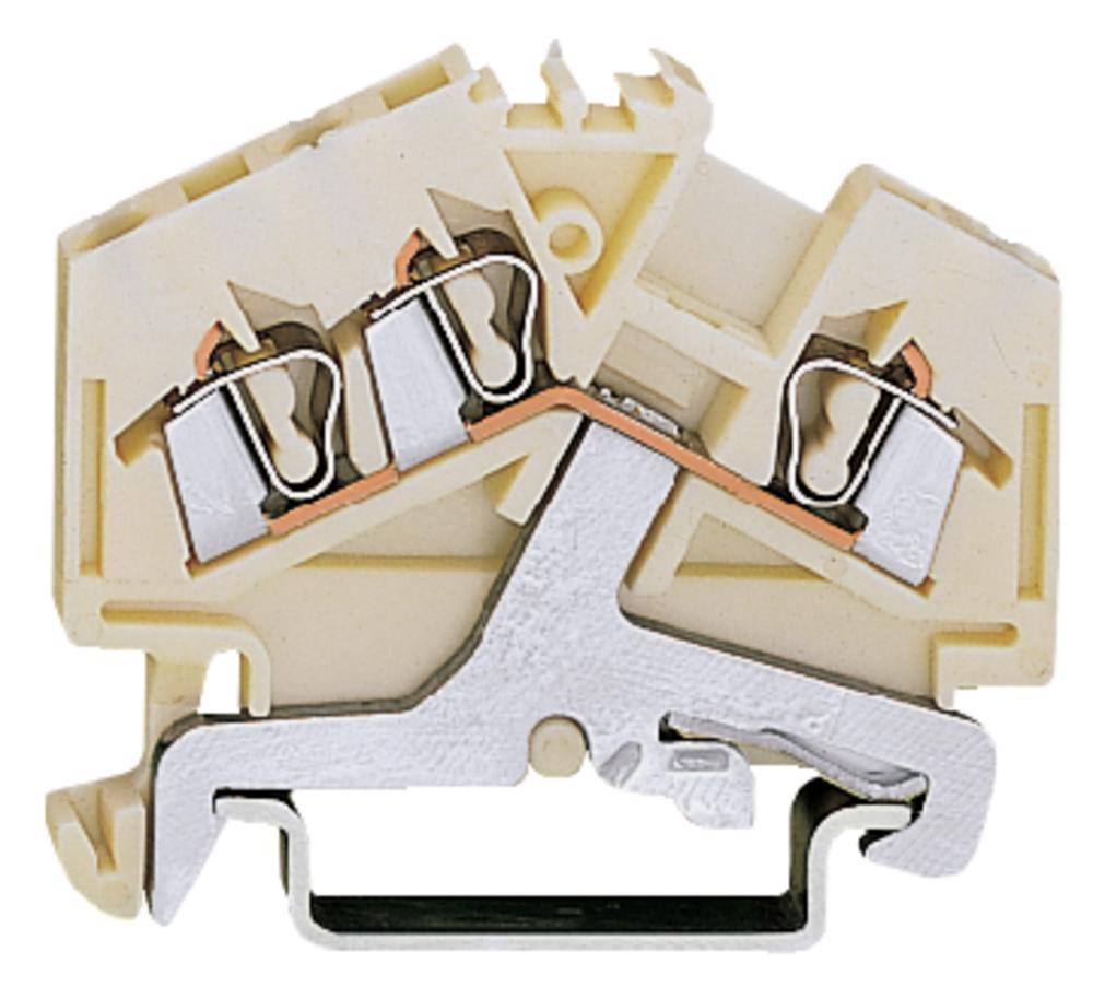 Kunststoffklemme mit drei Metallklemmschrauben zur Befestigung elektrischer Kabel. Eignet sich zur sicheren Verbindung von Leitungen.