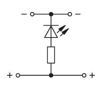 Elektrisches Schaltsymbol mit Diode, Transistor und Widerstand. Zeigt Verbindungen und Stromfluss im Schaltkreis.