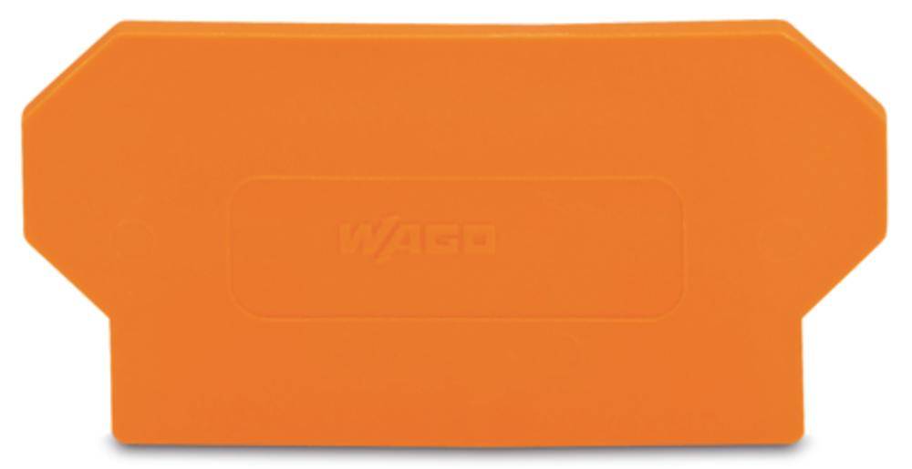 Orangefarbener Abdeckstreifen mit rechteckiger Form und abgeschrägten Ecken, geeignet zur Abdeckung und Kennzeichnung in elektrischen Installationen.