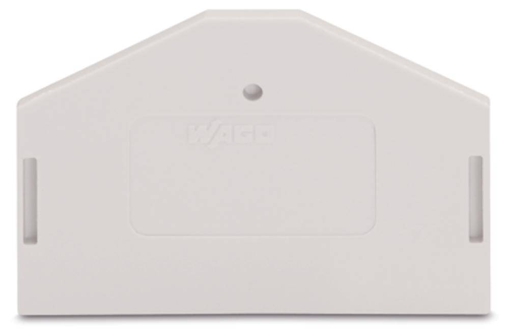 Klemmenhülle von WAGO, grau, mit rechteckiger Ausbuchtung in der Mitte.