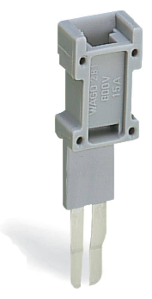 Grauer elektrische Steckverbinder, WAGO Typ 787, mit 800V und 15A Beschriftung, rechteckige Form, hat zwei Metallstifte.