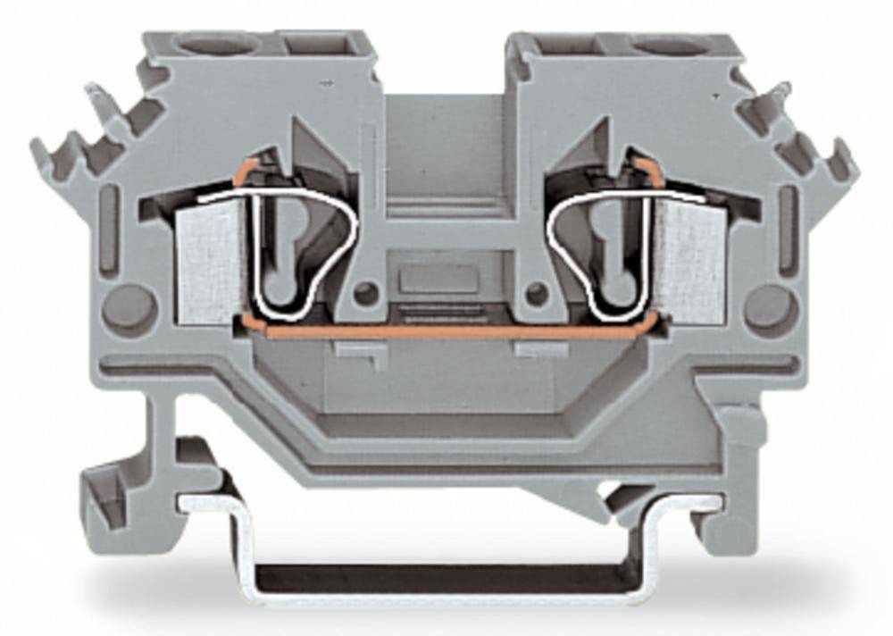 Graues elektrisches Klemmenblock-Modul mit metallischen Kontakten und Schraubverbindungen, zur elektrischen Verdrahtung verwendet.