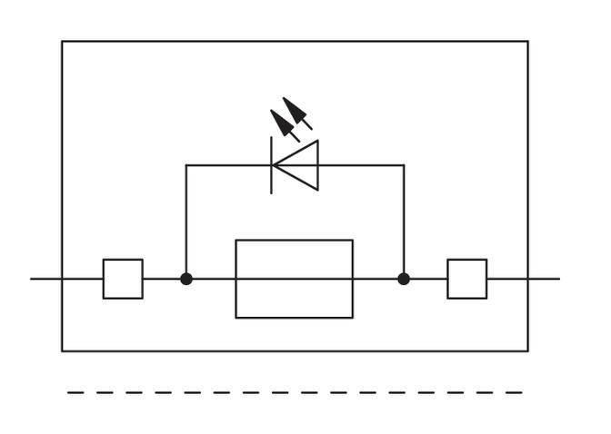 Schaltsymbol einer Diode mit zwei Ports und einer Ein/Aus-Box. Dient zur Darstellung eines elektrischen Schaltkreises in technischen Diagrammen.