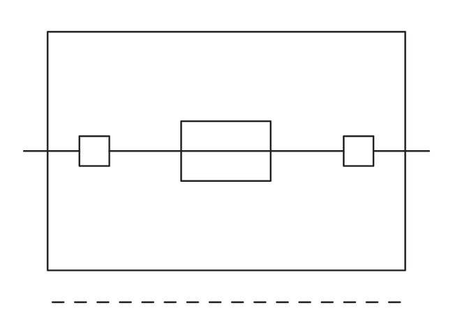 Diagramm eines elektrischen Schaltkreises mit zwei Widerständen und einer Batterie in Serie. Schlüsselkomponenten sind beschriftet.