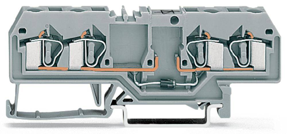 Eine graue, mehrpolige Klemmleiste zur elektrischen Verbindung mit Drahtklemmmechanismus, geeignet für industrielle Anwendungen.