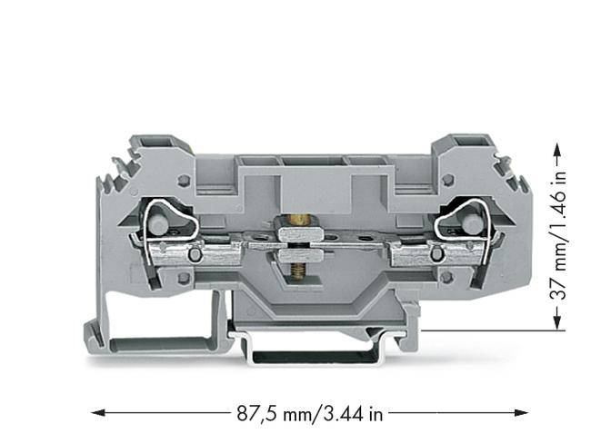 Grau isolierte Klemme mit den Maßen 87,5 mm in der Breite und 37 mm in der Höhe angezeigt.
