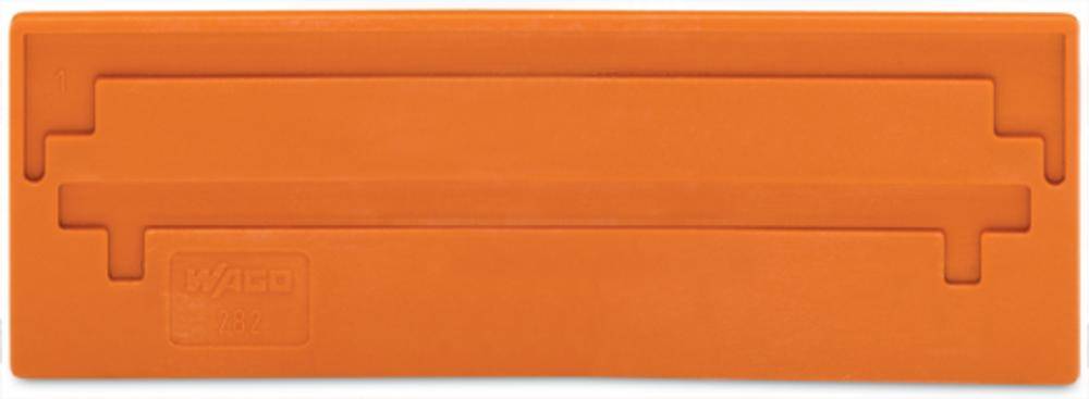 Orangenes Werkzeug mit rechteckiger Form und schmalen Kerben an den Seiten, möglicherweise für Bau- oder Handwerkszwecke.