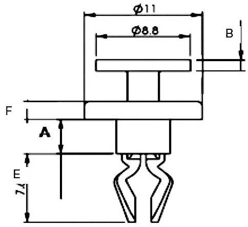 Diagramm einer mechanischen Komponente mit verschiedenen Maßangaben, einschließlich Durchmesser und Höhe.