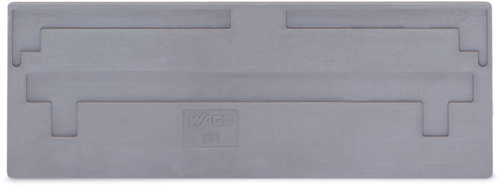 Graue Kunststoffplatte mit rechteckigen Aussparungen und der Aufschrift 'Wago 791'.