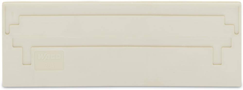Beige Kunststoff-Rechteck mit flacher Oberfläche und markanten Kanten.