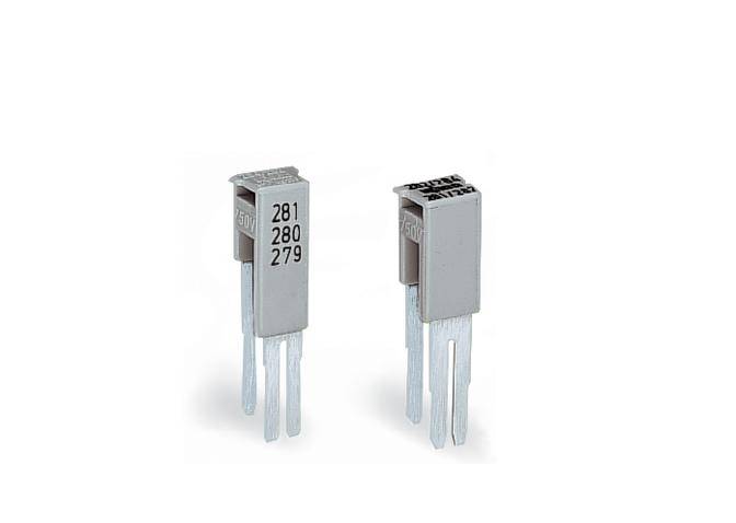 Zwei elektronische Bauteile mit Aufschrift '281', '280', '279', stehend mit drei metallischen Pins.