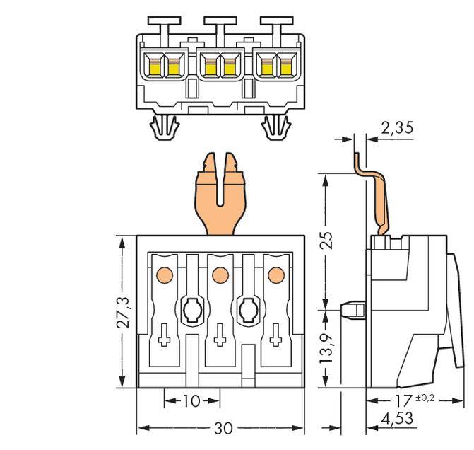 WAGO Netzanschlussklemme starr: 0.5-1.5mm² Polzahl: 3 294-4353 500 St. Weiß