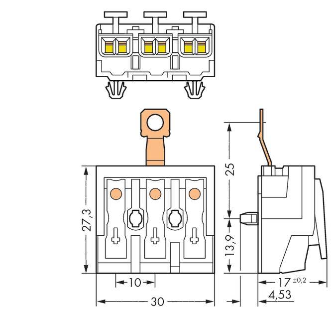 WAGO Netzanschlussklemme starr: 0.5-1.5mm² Polzahl: 3 294-4413 500 St. Weiß