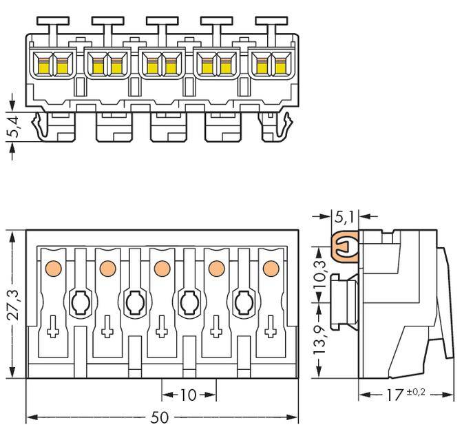 WAGO Netzanschlussklemme starr: 0.5-2.5mm² Polzahl: 5 250 St. Weiß