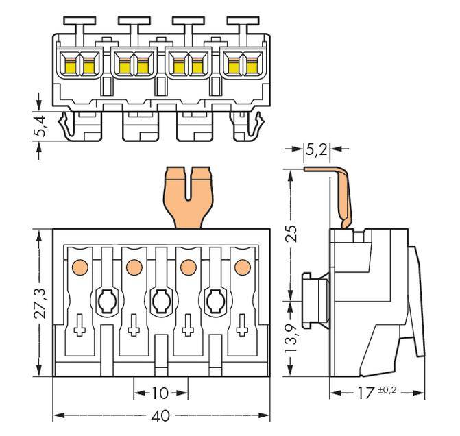 Netzanschlussklemme starr: 0.5-2.5 mm² Polzahl: 4 WAGO 500 St. Weiß
