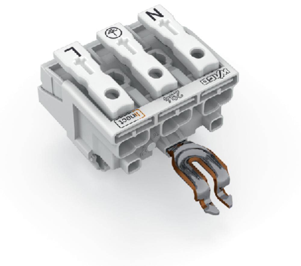 Abbildung eines elektrischen Steckverbinders mit drei Anschlüssen, gekennzeichnet mit 1, L, und N. Ein Kabel ist mit dem N-Anschluss verbunden.