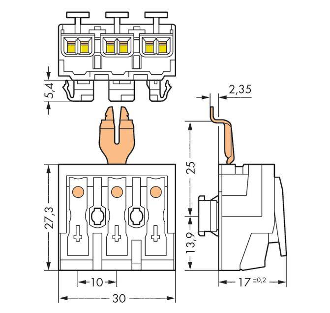 WAGO Netzanschlussklemme starr: 0.5-2.5mm² Polzahl: 3 500 St. Weiß