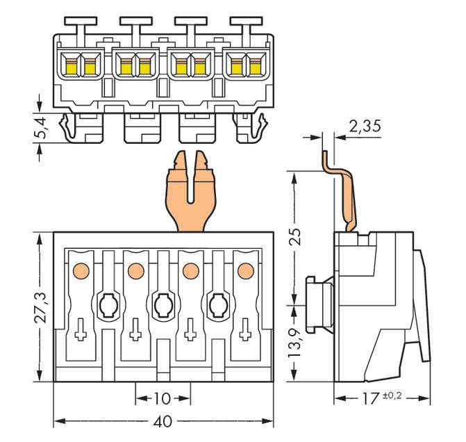 WAGO Netzanschlussklemme starr: 0.5-2.5mm² Polzahl: 4 500 St. Weiß