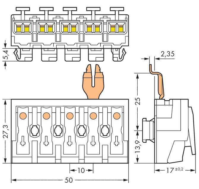WAGO Netzanschlussklemme starr: 0.5-2.5mm² Polzahl: 5 250 St. Weiß