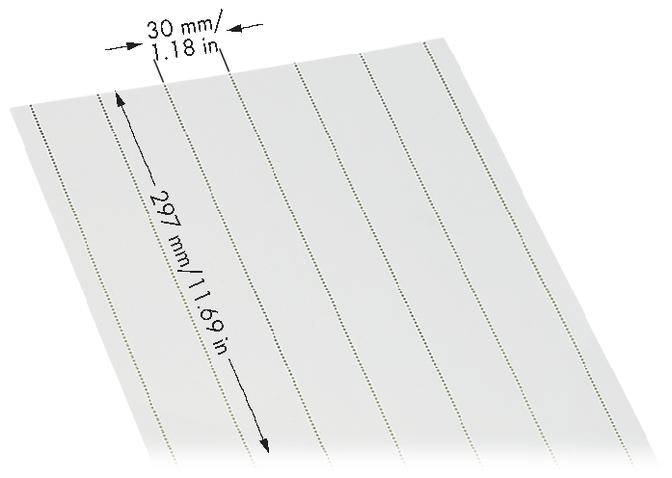Blatt Papier mit parallelen Linien im Abstand von 30 mm, Länge 297 mm.
