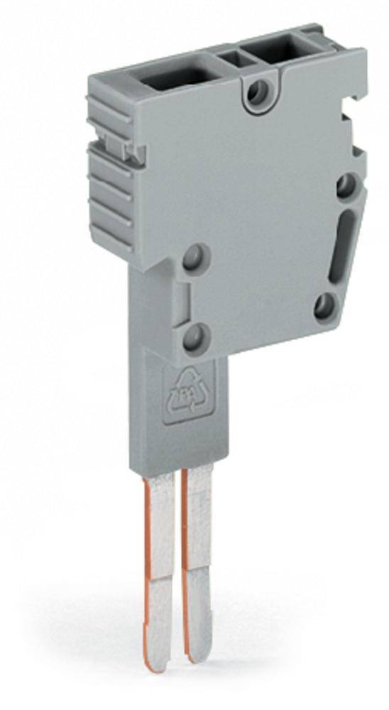 Grauer Steckverbinder mit zwei Anschlüssen und Kunststoffgehäuse, geeignet für elektrische Verbindungen.