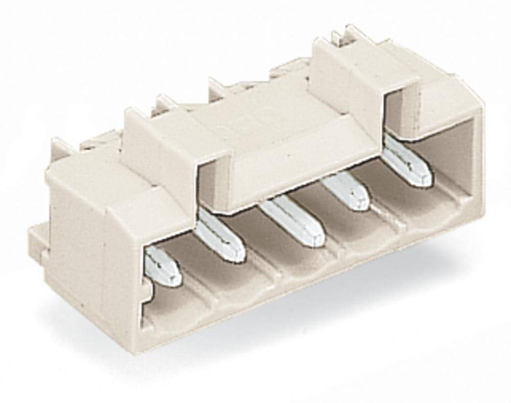 Ein weißer, rechteckiger Kunststoffstecker mit vier Metallstiften, die zur Verbindung elektronischer Geräte verwendet werden.