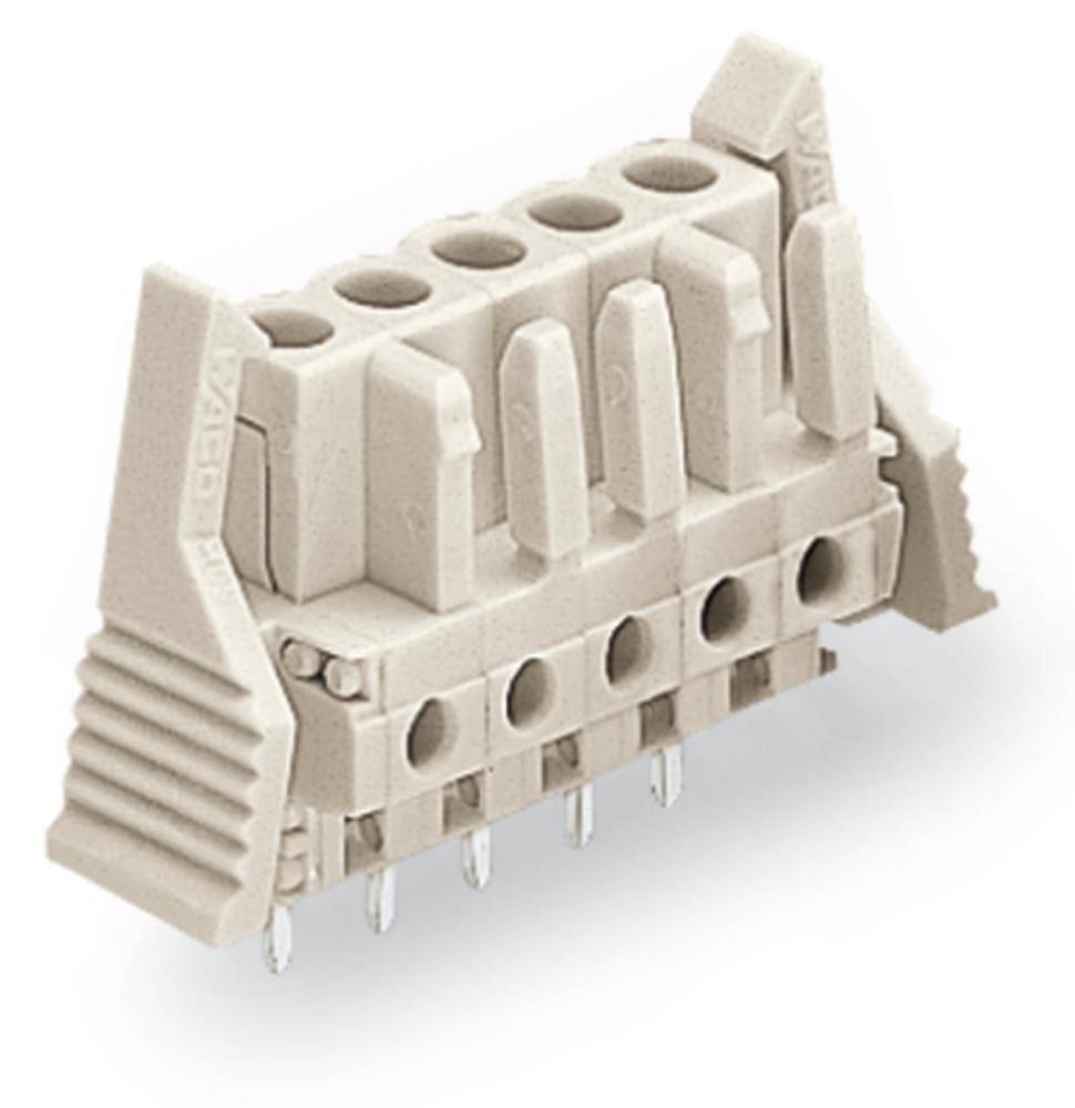 Ein grauer, mehrpoliger Steckverbinder mit vier Pins, oft in elektronischen Geräten zur Verbindung elektrischer Leitungen verwendet.