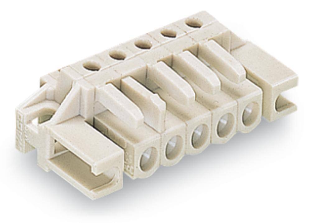 Weißer, rechteckiger elektrischer Steckverbinder mit sechs Öffnungen, geeignet zum Verbinden von Kabeln in Elektroinstallationen.