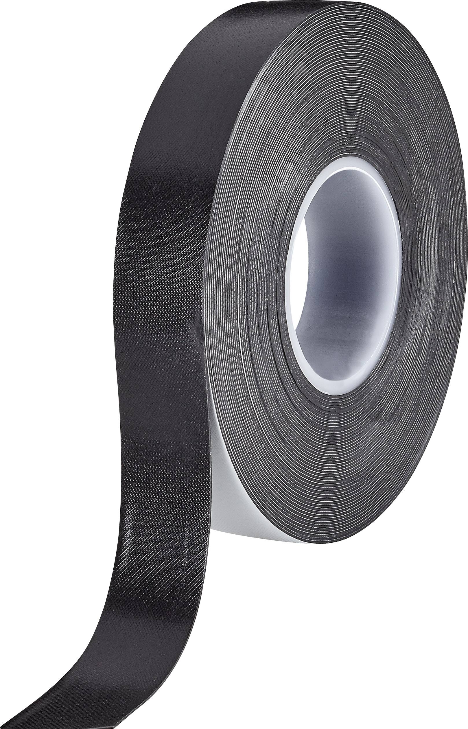 Schwarzes Klebeband, teilweise abgerollt, vor weißem Hintergrund.