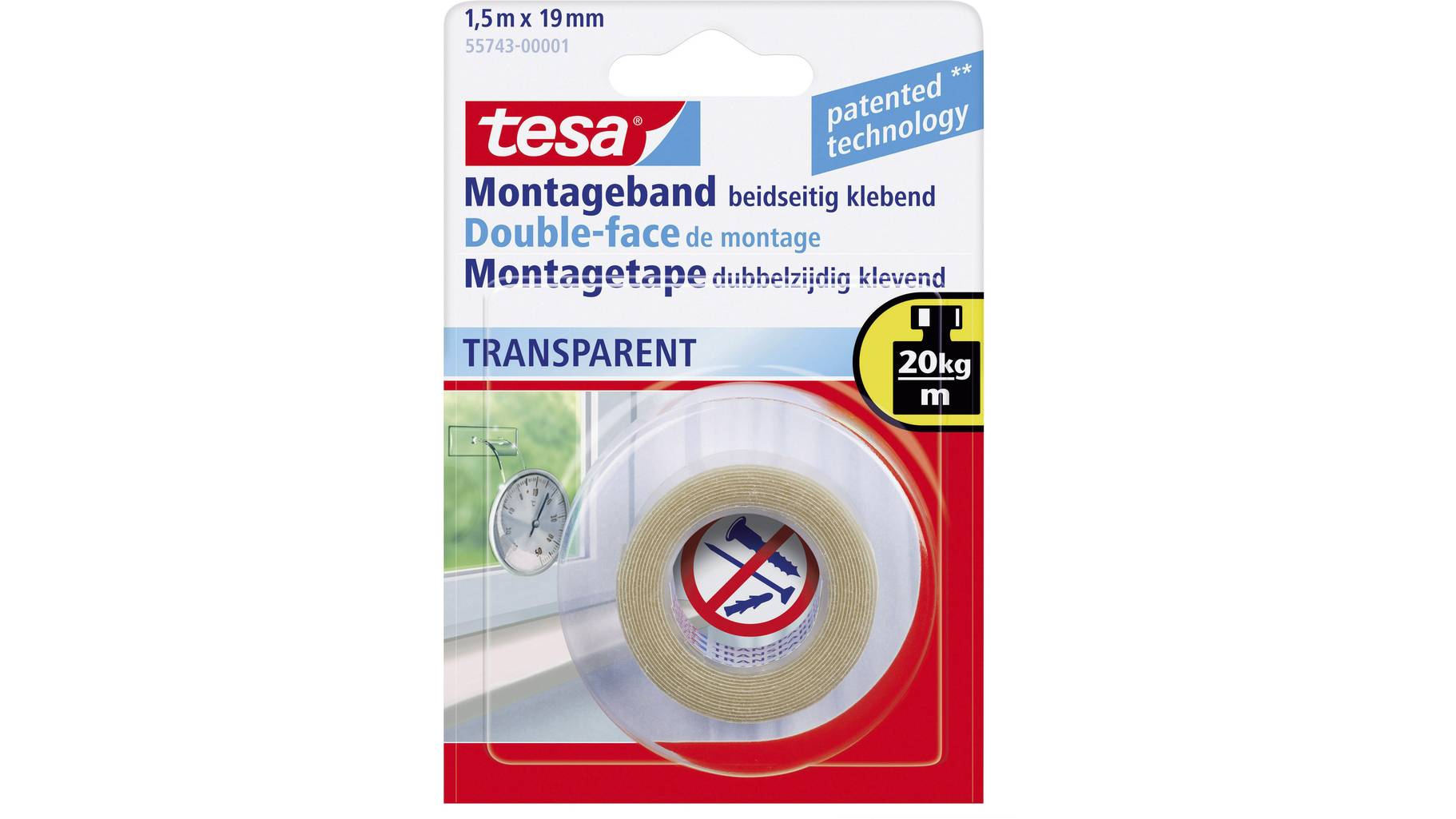 TESA 55743-00001-02 Montageband tesa® Powerbond Transparent (L x B) 1.5m x 19mm 1St. | voelkner 06400 00001 02