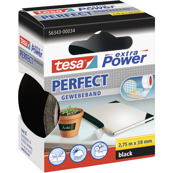 TESA PERFECT 56343-00034-03 Gewebeklebeband tesa® extra Power Schwarz (L x B) 2.75m x 38mm 1St.
