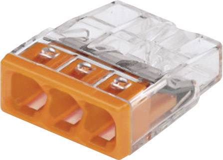 Ein transparenter und orangefarbener 3-poliger Kabelverbinder, hauptsächlich verwendet für elektrotechnische Installationen.